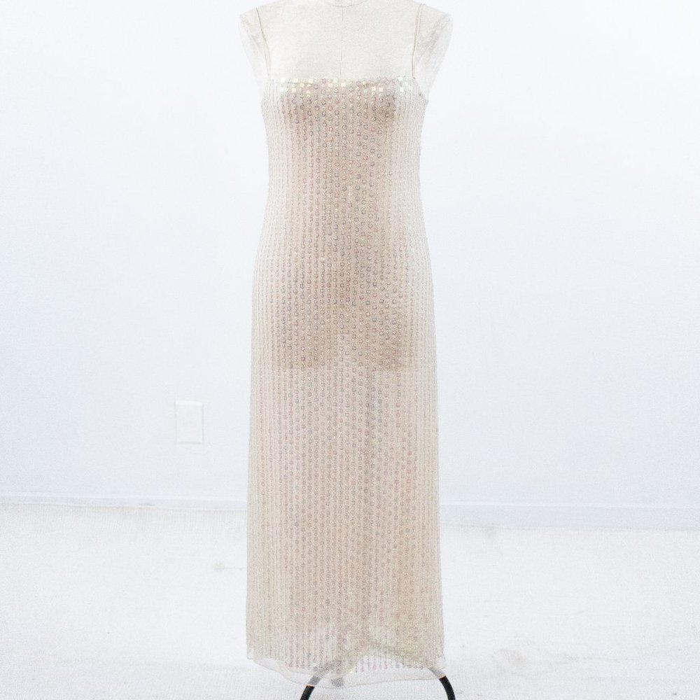 VTG 90s Genny Prada 4 Silk Hologram Sequin Gown - Picture 2 of 15